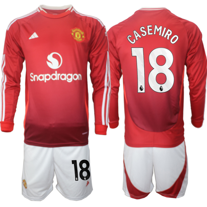 Men 2024-2025 Club Manchester United home Long Sleeves Red #18 Soccer Jersey